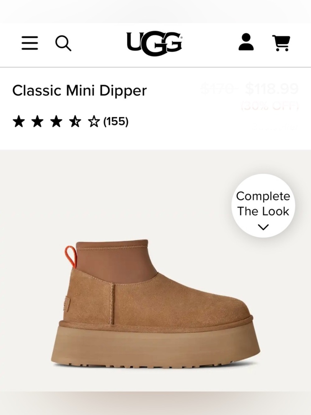 UGG Classic Mini Dipper Chestnut Suede Ankle Boot with Orange Pull Tab